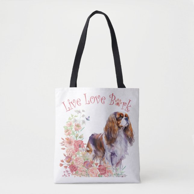 Cavalier King Charles Spaniel Dog Mom Floral Tote Bag (Front)