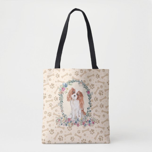Cavalier King Charles Spaniel Dog Paw Print Bone Tote Bag (Front)