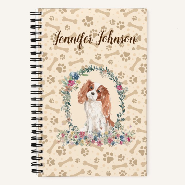 Cavalier King Charles Spaniel Dog Paw Print Floral Notebook (Front)