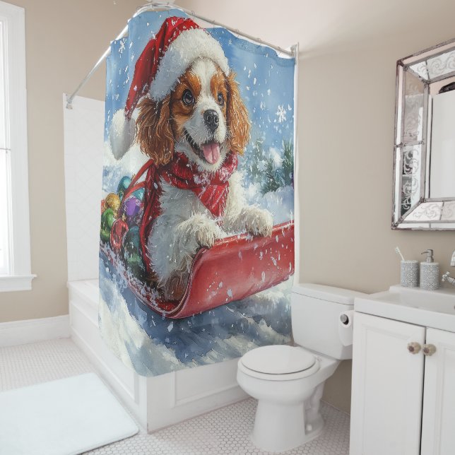 Cavalier King Charles Spaniel Dog Sledge Christmas (In Situ)