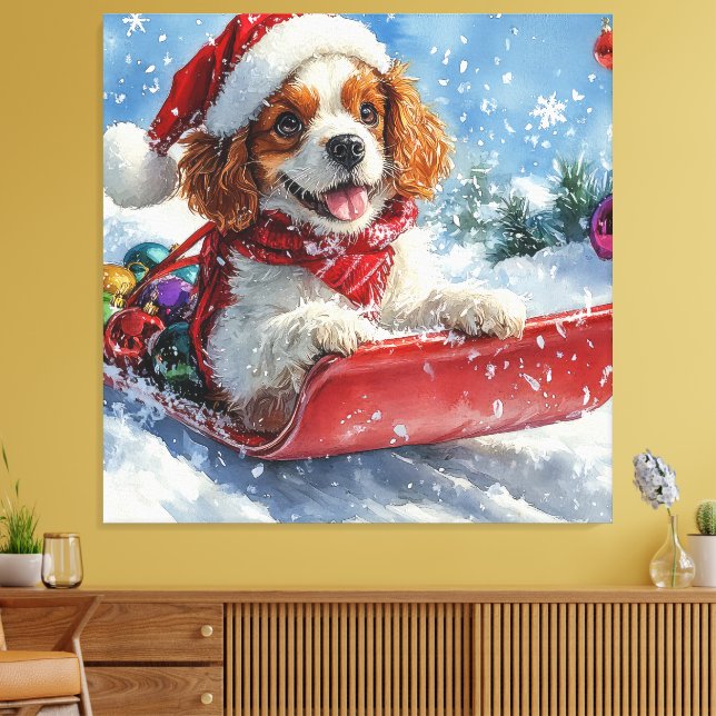 Cavalier King Charles Spaniel Dog Sledge Christmas Canvas Print (Insitu(LivingRoom))