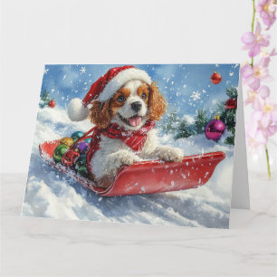 Cavalier King Charles Spaniel Dog Sledge Christmas Card