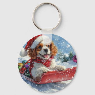 Cavalier King Charles Spaniel Dog Sledge Christmas Keychain