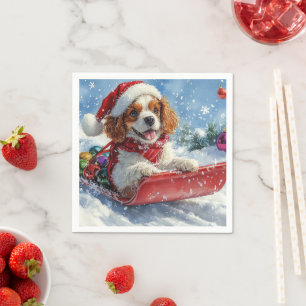 Cavalier King Charles Spaniel Dog Sledge Christmas Napkin