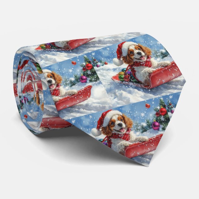 Cavalier King Charles Spaniel Dog Sledge Christmas Tie (Rolled)