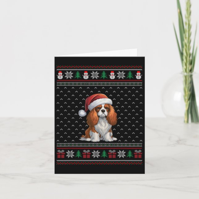 Cavalier King Charles Spaniel Dog Wearing Santa Ha Card (Front)