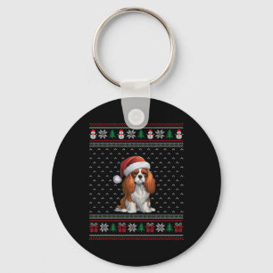 Cavalier King Charles Spaniel Dog Wearing Santa Ha Keychain
