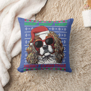 Cavalier King Charles Spaniel Dog Woof Merry Chris Throw Pillow