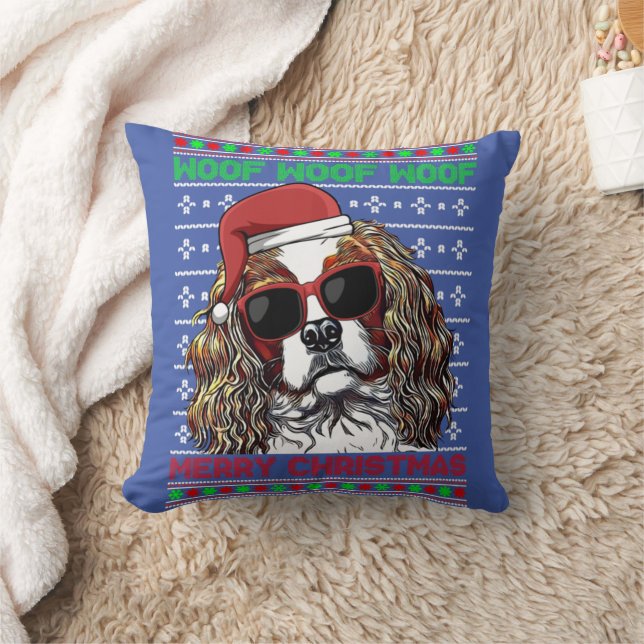 Cavalier King Charles Spaniel Dog Woof Merry Chris Throw Pillow (Blanket)