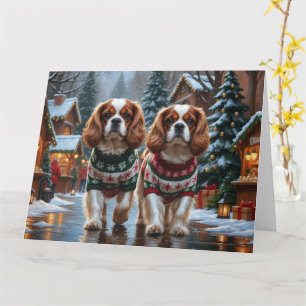 Cavalier King Charles Spaniel Dogs Christmas Snow Card
