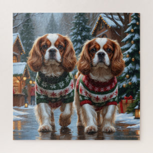 Cavalier King Charles Spaniel Dogs Christmas Snow Jigsaw Puzzle