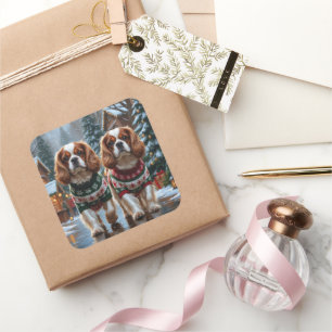 Cavalier King Charles Spaniel Dogs Christmas Snow  Square Sticker