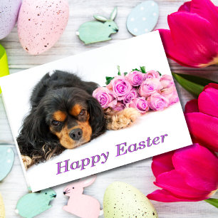 Cavalier King Charles Spaniel Easter Card Roses