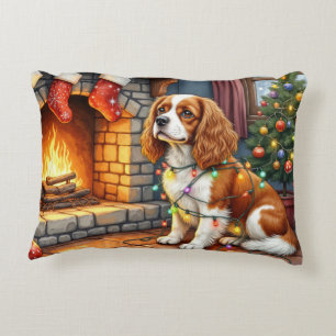 Cavalier King Charles Spaniel Fireplace Christmas Accent Pillow