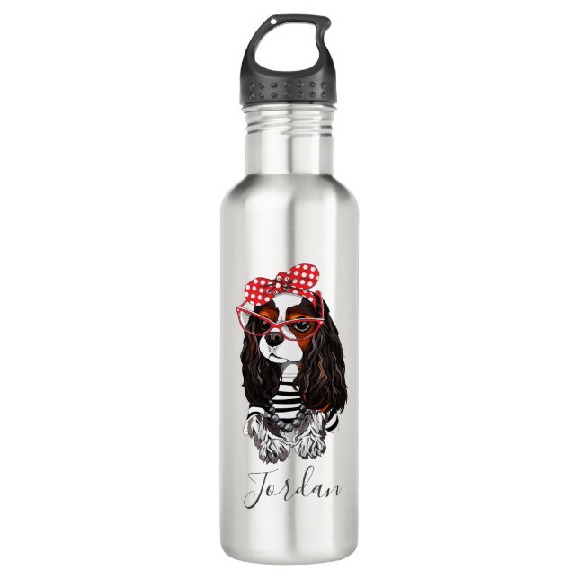 Cavalier King Charles Spaniel From Paris With Love 710 Ml Water Bottle (Front)
