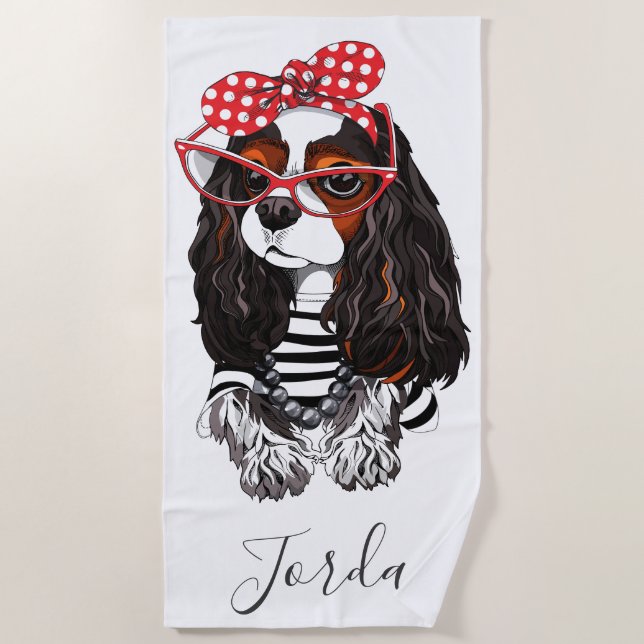 Cavalier King Charles Spaniel From Paris With Love Beach Towel (Front)