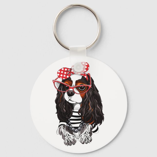 Cavalier King Charles Spaniel From Paris With Love Keychain (Front)
