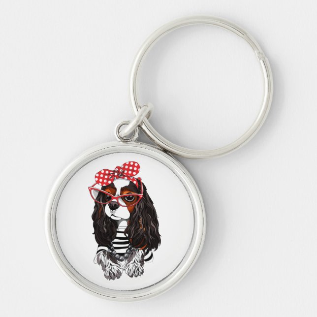 Cavalier King Charles Spaniel From Paris With Love Keychain (Front)
