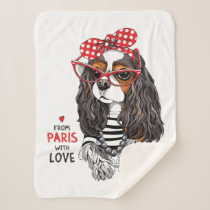 Cavalier King Charles Spaniel From Paris With Love Sherpa Blanket