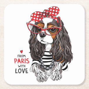 Cavalier King Charles Spaniel From Paris With Love Square Paper Coaster