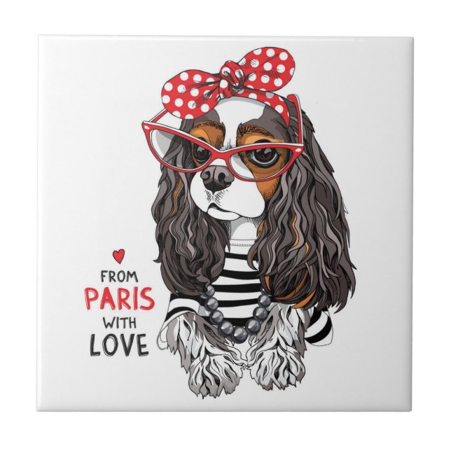 Cavalier King Charles Spaniel From Paris With Love Tile (Front)