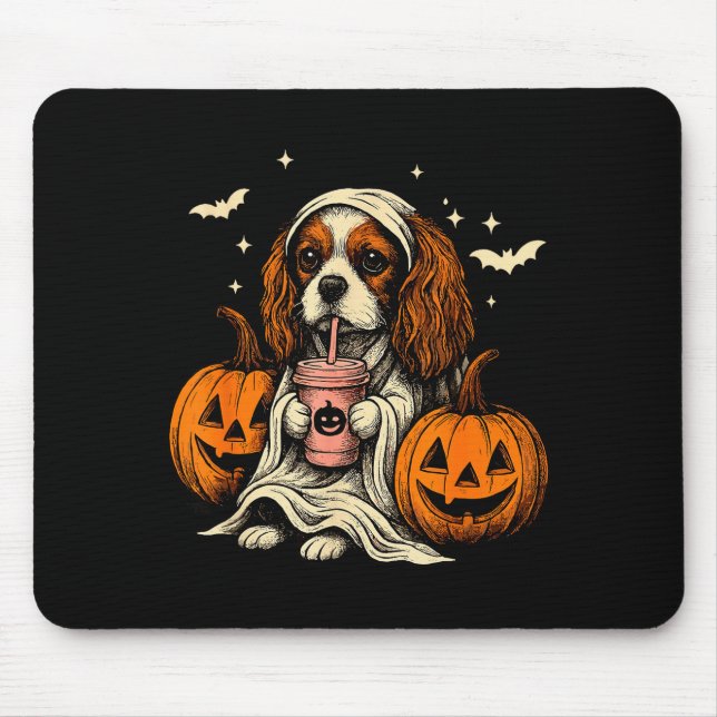 Cavalier King Charles Spaniel Ghost Halloween Cava Mouse Pad (Front)