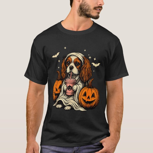 Cavalier King Charles Spaniel Ghost Halloween Cava T-Shirt (Front)