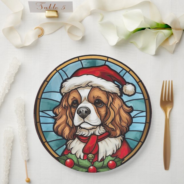 Cavalier King Charles Spaniel Glass Christmas Paper Plate (Wedding)