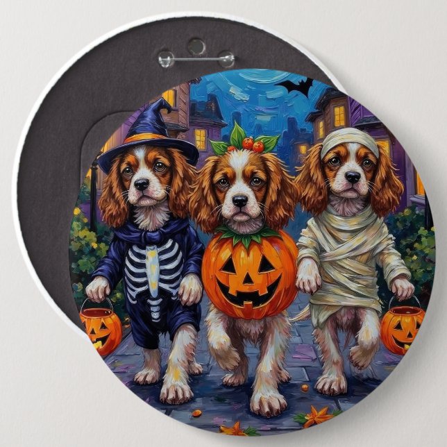 Cavalier King Charles Spaniel Halloween Costumes 6 Inch Round Button (Front & Back)