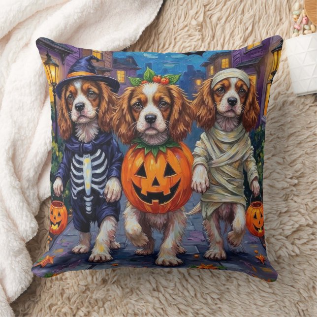 Cavalier King Charles Spaniel Halloween Costumes Throw Pillow (Blanket)