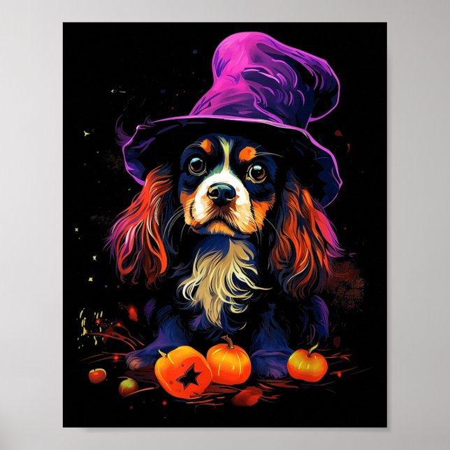 Cavalier King Charles Spaniel Halloween Dog Walk Poster (Front)