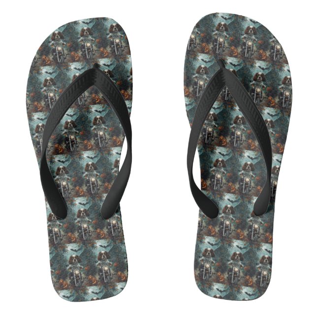 Cavalier King Charles Spaniel Halloween Scary Flip Flops (Footbed)