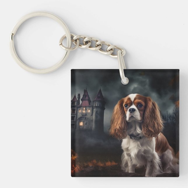 Cavalier King Charles Spaniel Halloween Scary Keychain (Front)