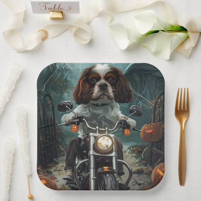Cavalier King Charles Spaniel Halloween Scary Paper Plate (Wedding)