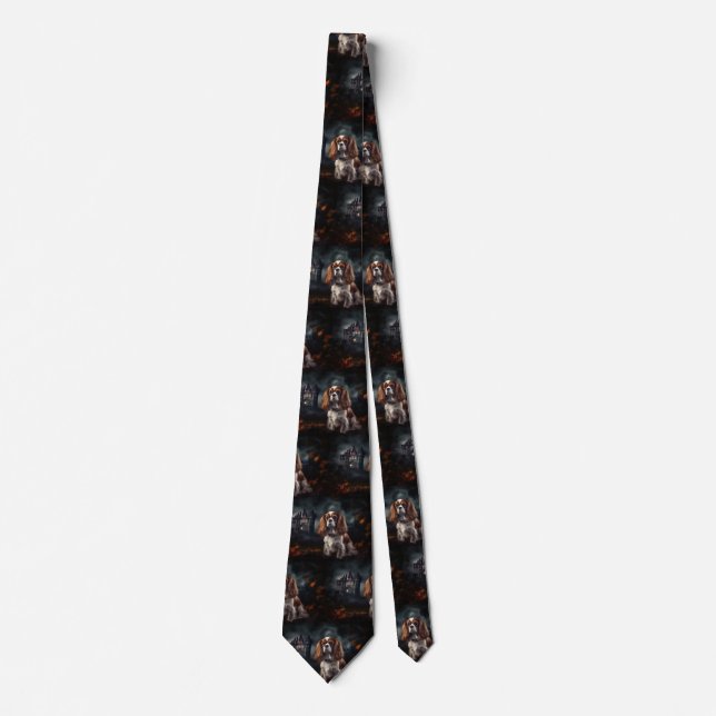 Cavalier King Charles Spaniel Halloween Scary Tie (Front)
