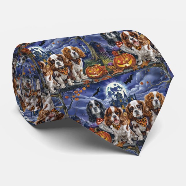 Cavalier King Charles Spaniel Halloween Spooky Tie (Rolled)