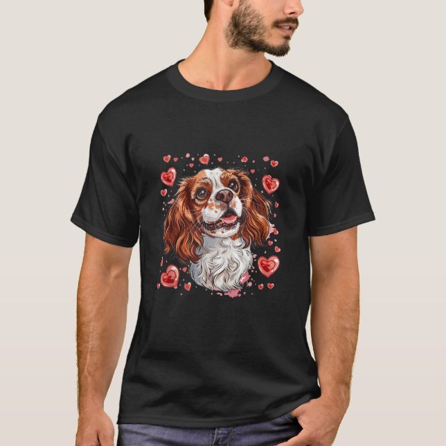 Cavalier King Charles Spaniel Hearts Dog Breed Gra T-Shirt (Front)