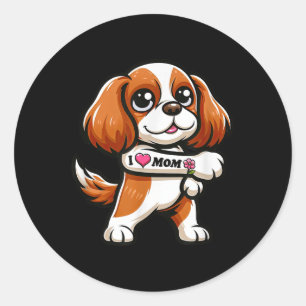 Cavalier King Charles Spaniel I Love Mom Funny Dog Classic Round Sticker
