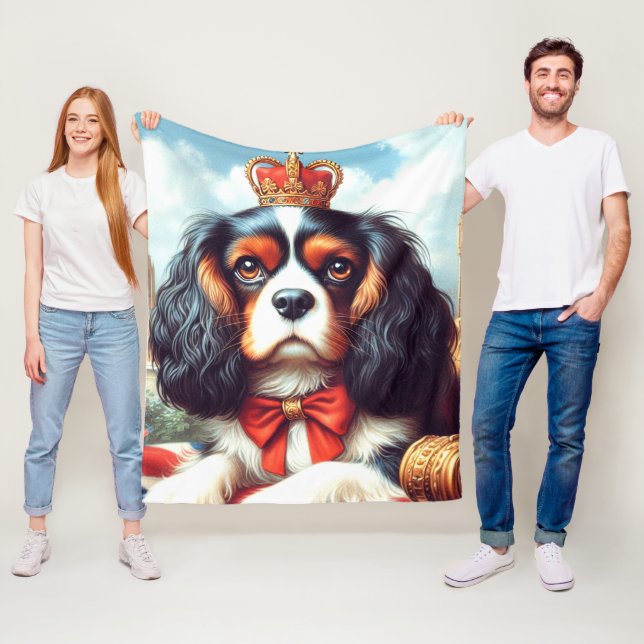 Cavalier King Charles Spaniel Illustration Fleece Blanket (In Situ)
