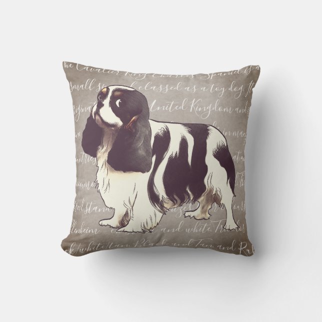 Cavalier King Charles Spaniel Illustration Pillow (Front)
