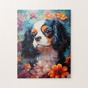 Cavalier King Charles Spaniel in flowers Jigsaw Puzzle
