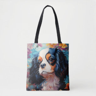 Cavalier King Charles Spaniel in flowers Tote Bag