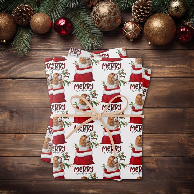 Cavalier King Charles Spaniel in Holiday Gift Bag Wrapping Paper Sheet (Creator Uploaded)