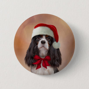 Cavalier King Charles Spaniel in red hat of Santa 2 Inch Round Button