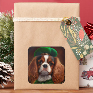 Cavalier King Charles Spaniel in St. Patrick's Day Square Sticker