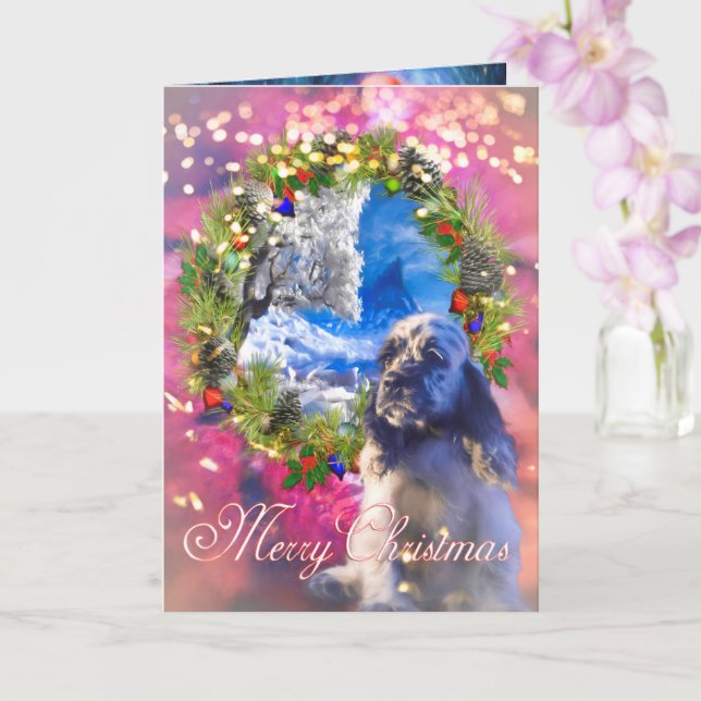 Cavalier King Charles Spaniel MERRY CHRISTMAS Card (Orchid)