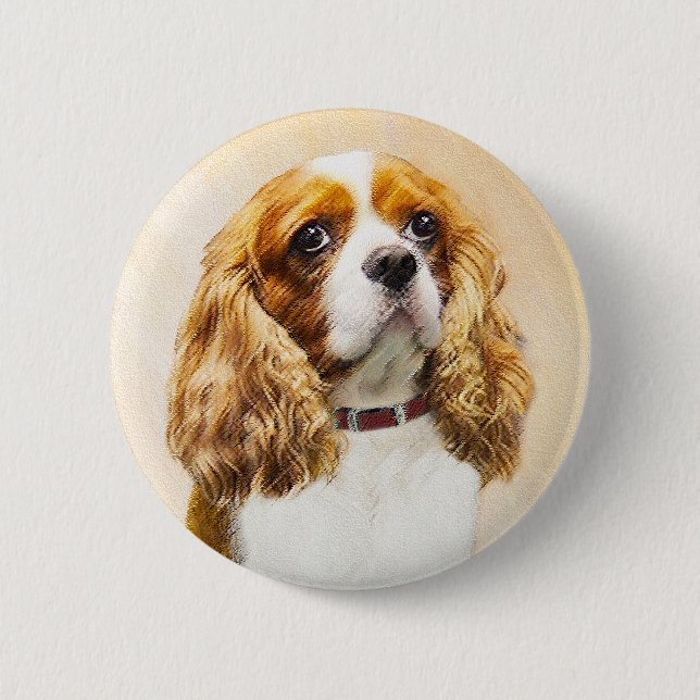 Cavalier King Charles Spaniel Original Painting 2 Inch Round Button (Front)