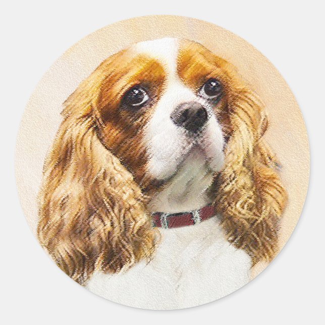 Cavalier King Charles Spaniel Original Painting Classic Round Sticker (Front)