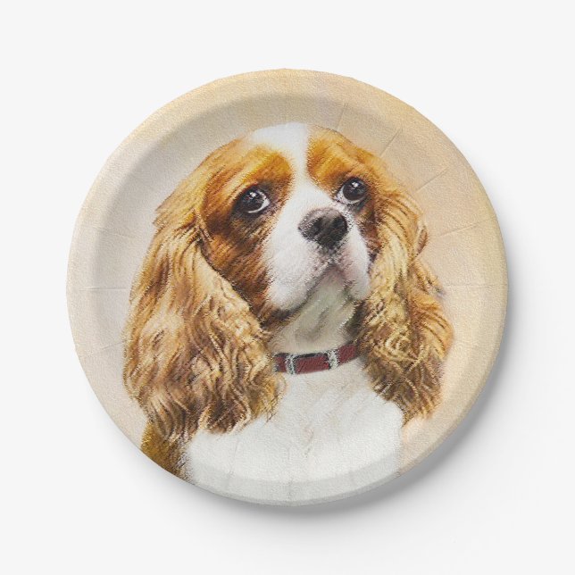 Cavalier King Charles Spaniel Original Painting Paper Plate (Front)