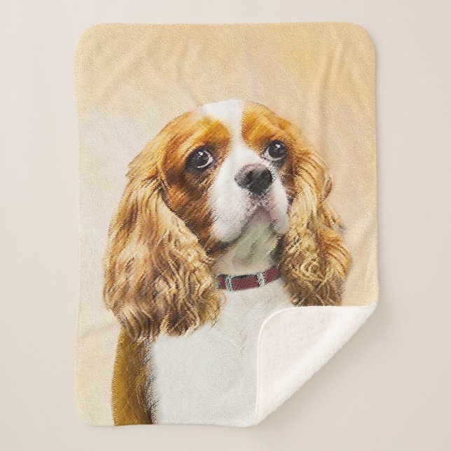Cavalier King Charles Spaniel Original Painting Sherpa Blanket (Front)